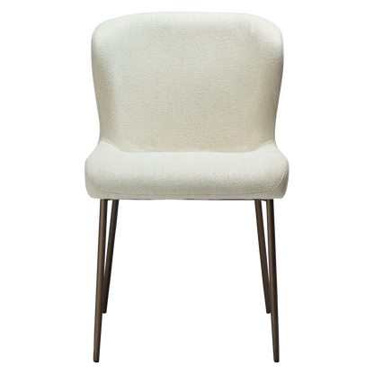 [var:Bezug=Knochenweißes Bouclé mit antiken Messingbeinen] GLAM Stuhl