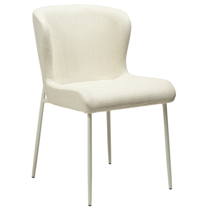 [var:Bezug=Knochenweißes Bouclé-Gewebe mit knochenweißen Beinen] GLAM Stuhl