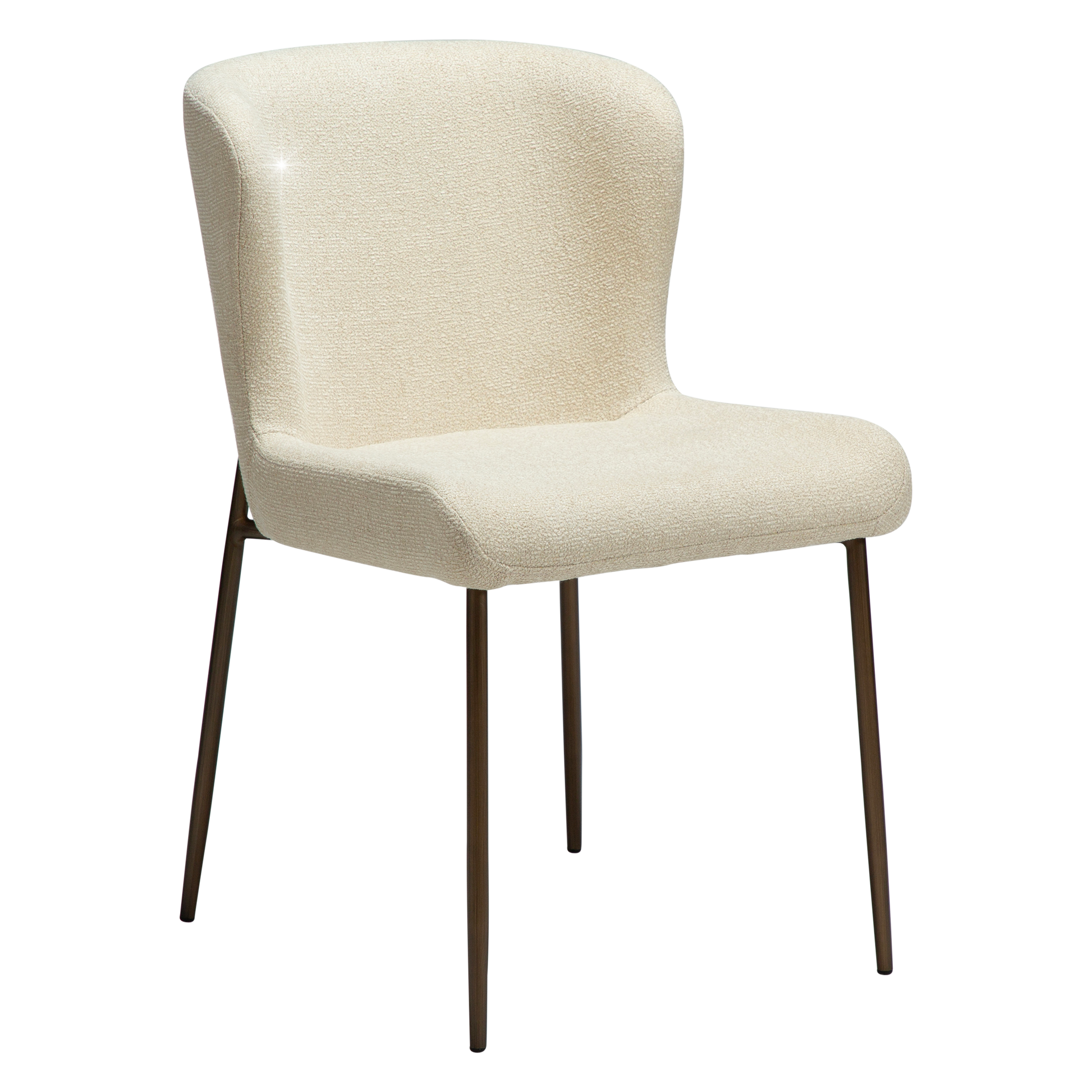 [var:Bezug=Frosted Almond Bouclé-Gewebe mit Schimmer & antiken Messingbeinen] GLAM Stuhl