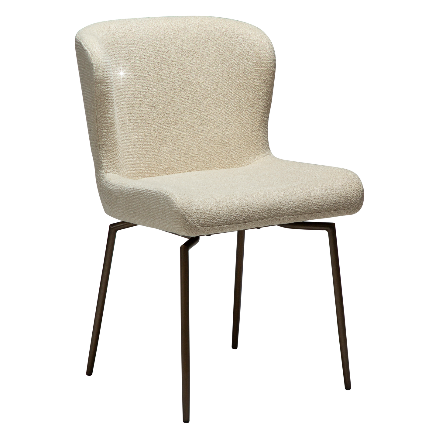 [var:Bezug=Frosted Almond Bouclé-Gewebe mit Schimmer und antiken Messing-Drehbeinen] GLAM Drehstuhl