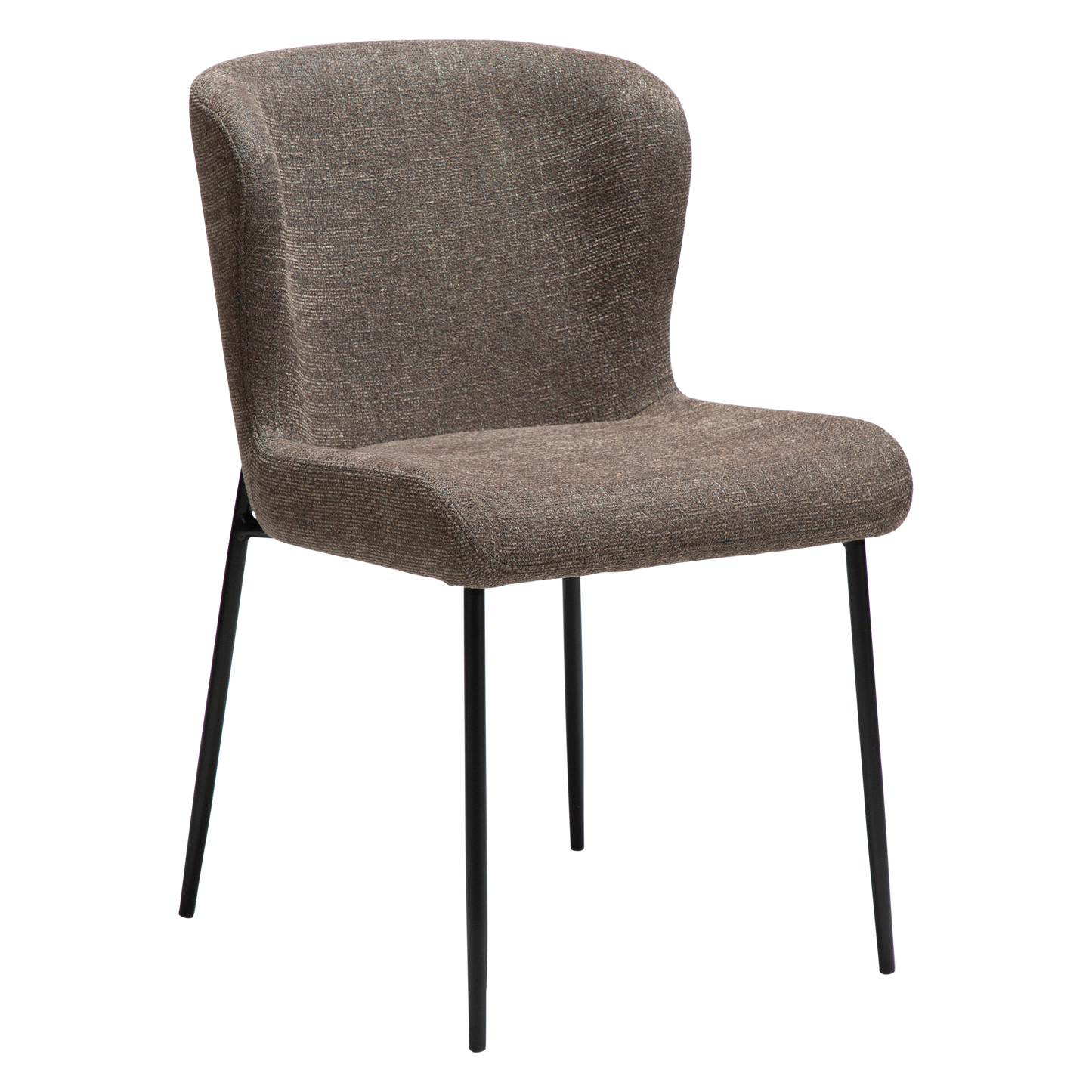 [var:Bezug=Hauptsächlich braunes Bouclé-Gewebe mit schwarzen Metallbeinen] GLAM Stuhl