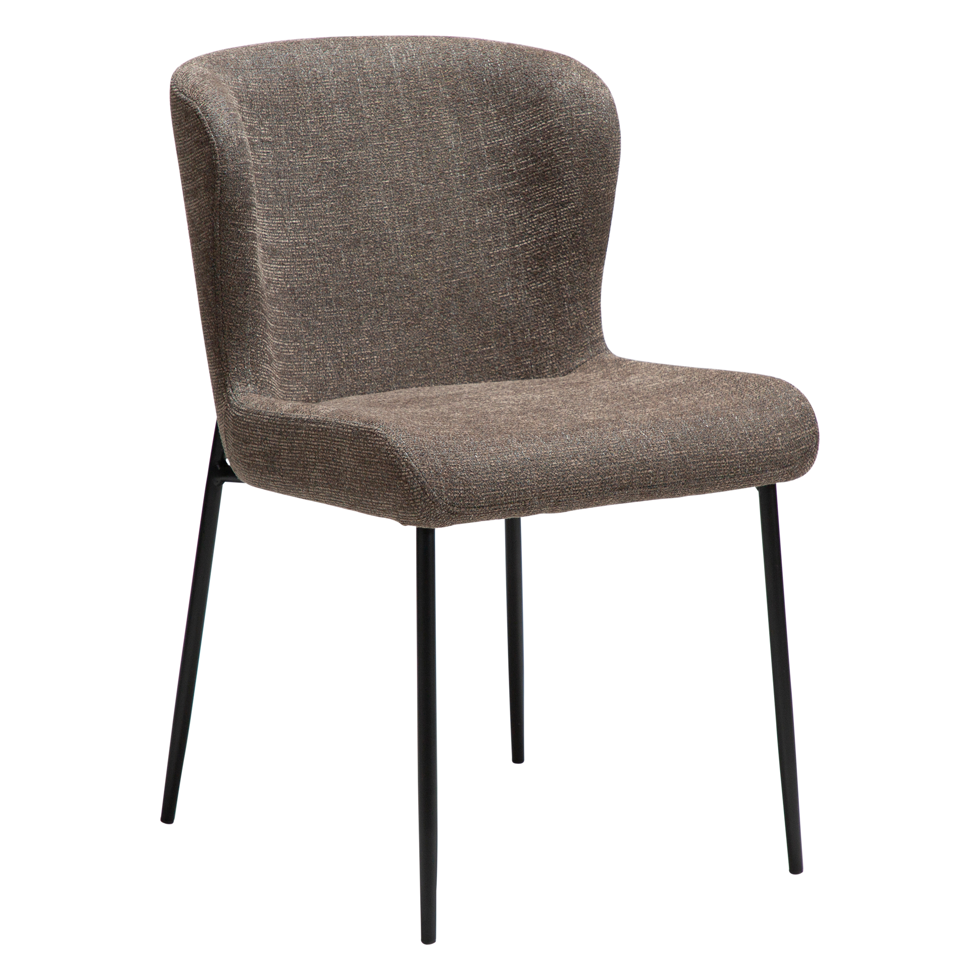 [var:Bezug=Hauptsächlich braunes Bouclé-Gewebe mit schwarzen Metallbeinen] GLAM Stuhl