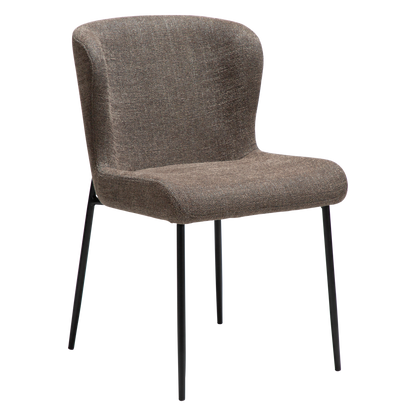 [var:Bezug=Hauptsächlich braunes Bouclé-Gewebe mit schwarzen Metallbeinen] GLAM Stuhl