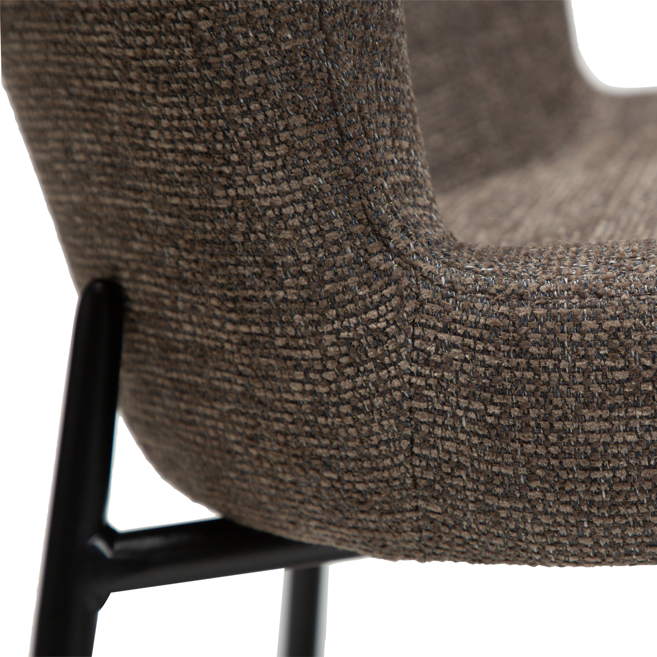 [var:Bezug=Hauptsächlich braunes Bouclé-Gewebe mit schwarzen Metallbeinen] GLAM Stuhl