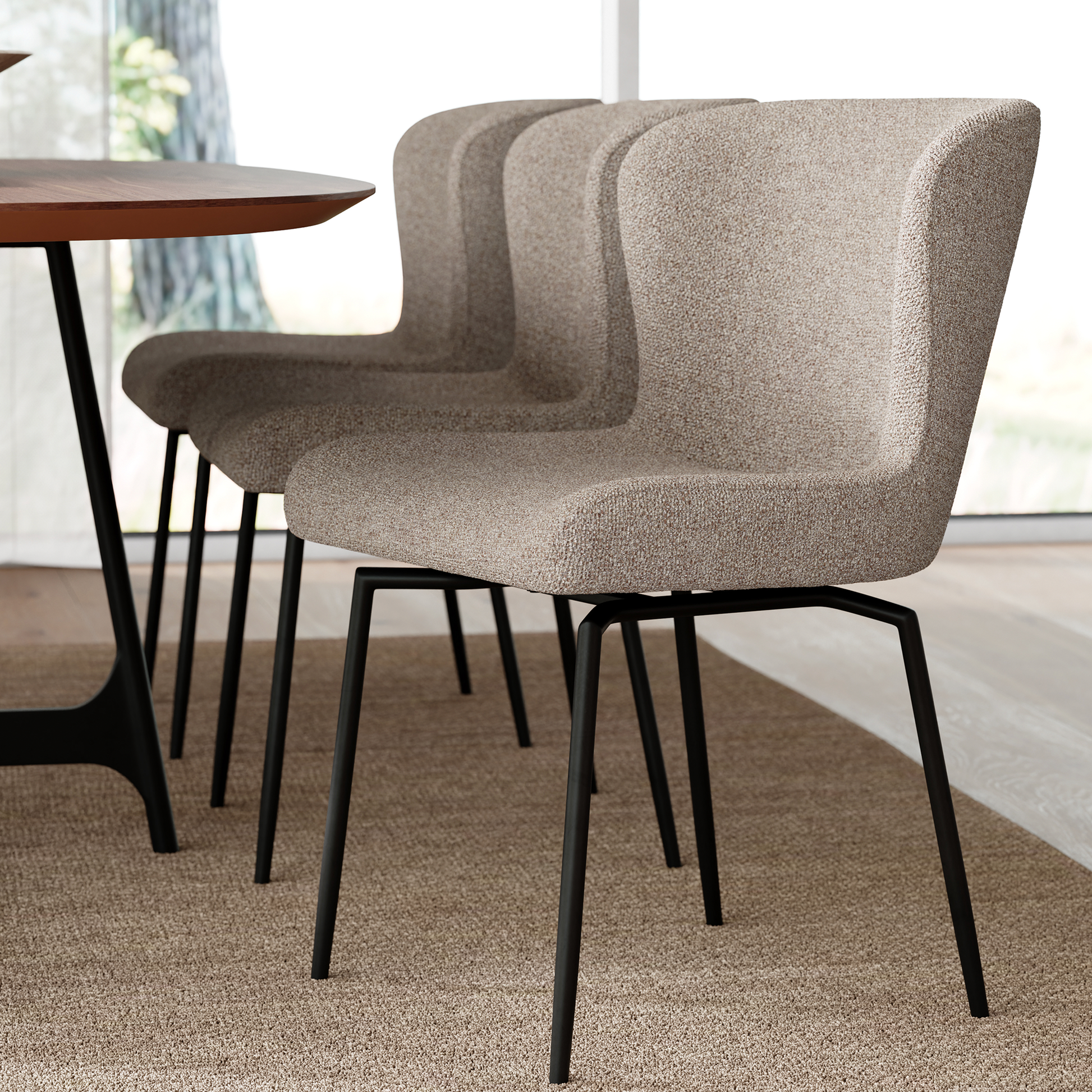 [var:Bezug=Kieselfarbener Bouclé-Stoff mit schwarzen Beinen] GLAM Stuhl