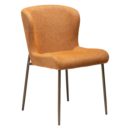 [var:Bezug=Kürbisgewürz Bouclé-Stoff mit antiken Messingbeinen] GLAM Stuhl