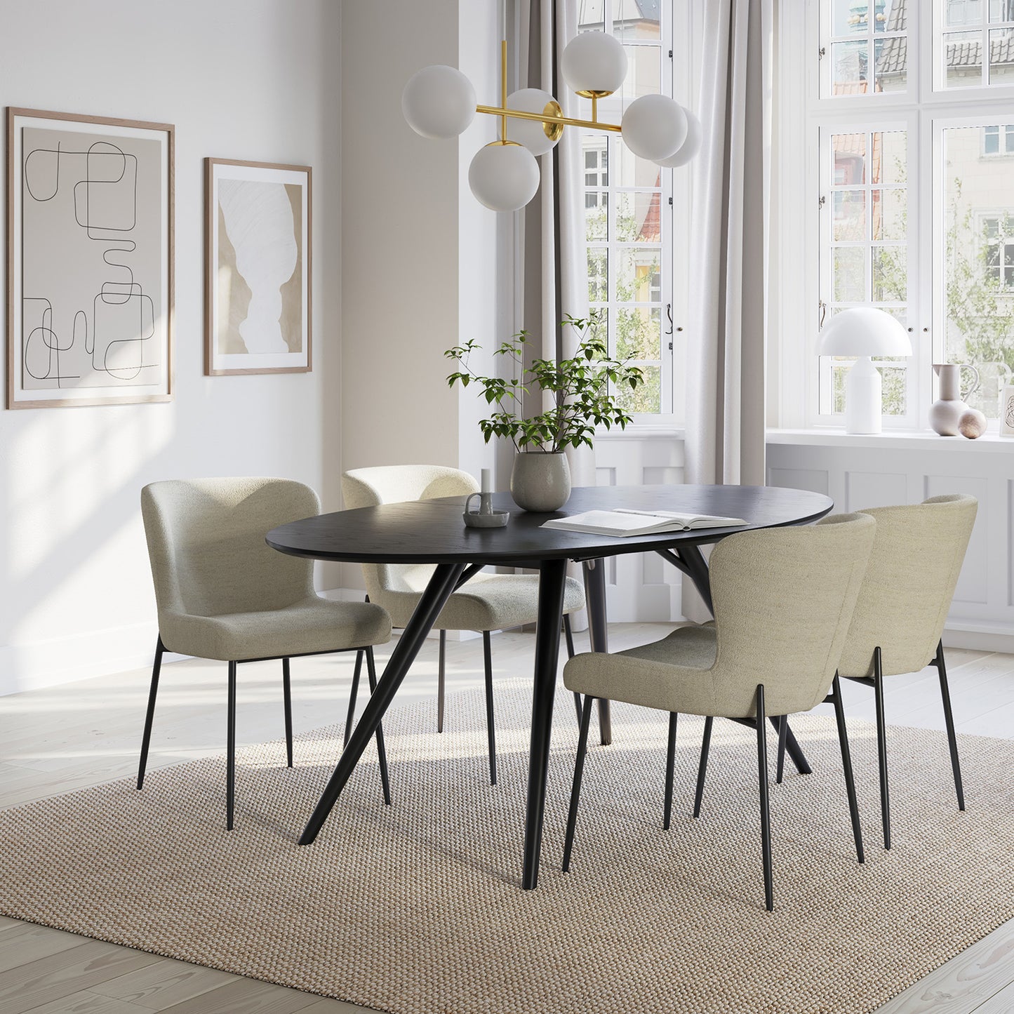 [var:Bezug=Kieselschwarzer Bouclé-Stoff mit schwarzen Beinen] GLAM Stuhl