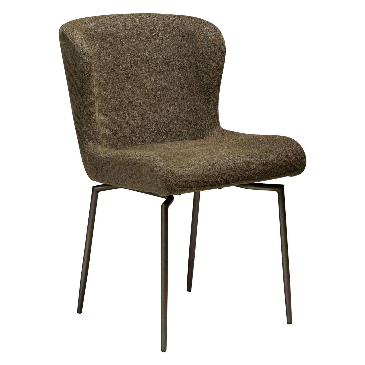 [var:Bezug=Dunkelolivfarbener Bouclé-Stoff mit antiken Zinn-Schwenkbeinen] GLAM Drehstuhl