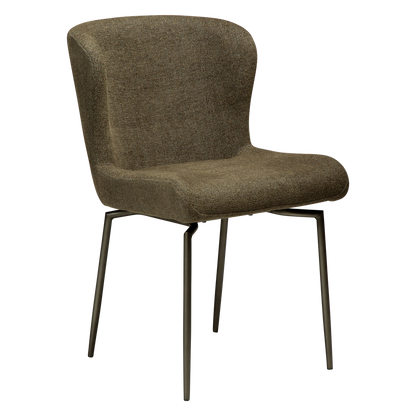 [var:Bezug=Dunkelolivfarbener Bouclé-Stoff mit antiken Zinn-Schwenkbeinen] GLAM Drehstuhl