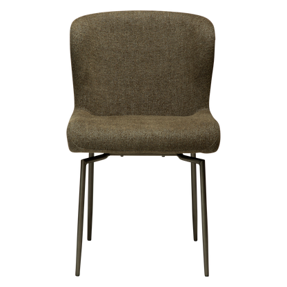 [var:Bezug=Dunkelolivfarbener Bouclé-Stoff mit antiken Zinn-Schwenkbeinen] GLAM Drehstuhl