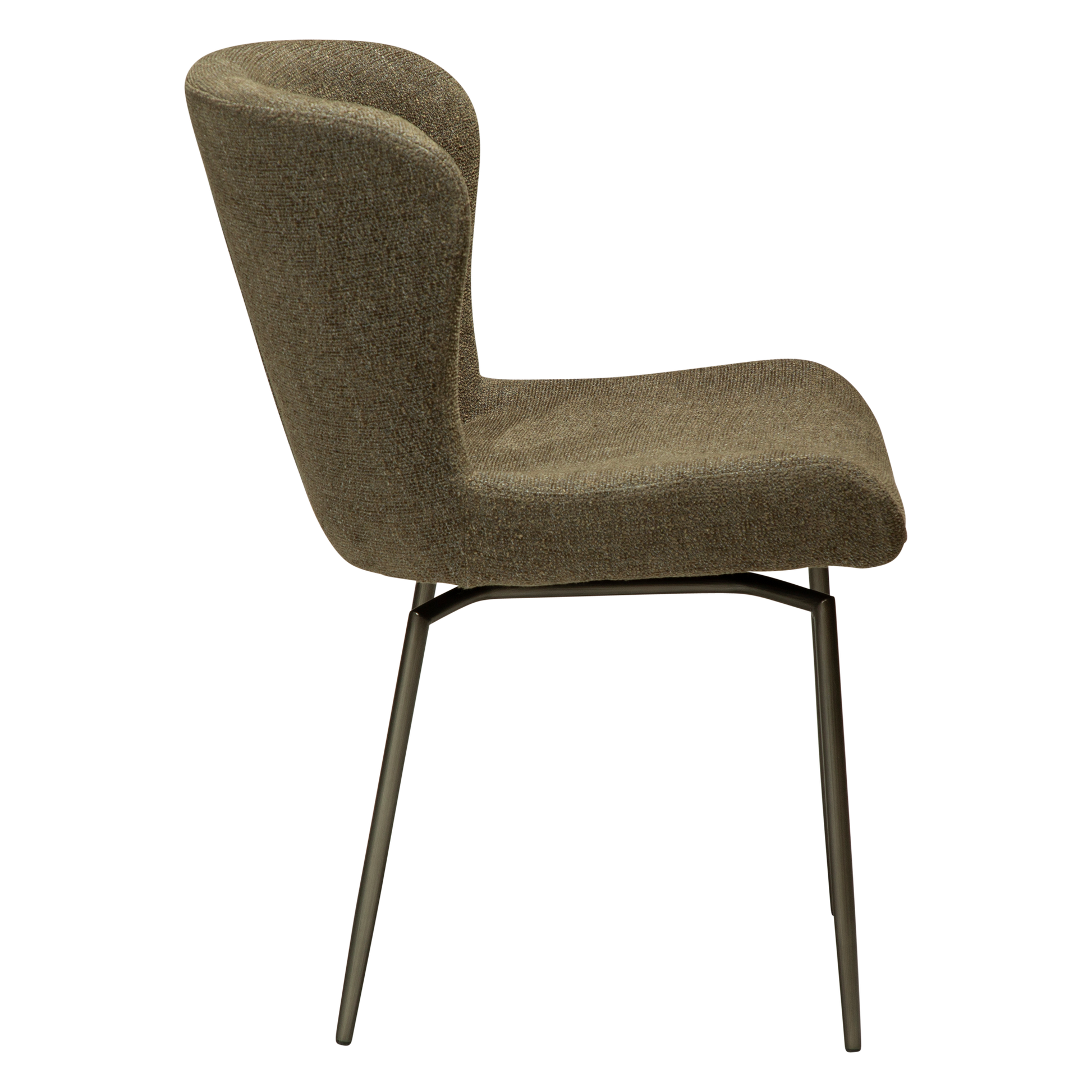 [var:Bezug=Dunkelolivfarbener Bouclé-Stoff mit antiken Zinn-Schwenkbeinen] GLAM Drehstuhl