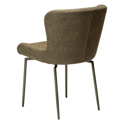 [var:Bezug=Dunkelolivfarbener Bouclé-Stoff mit antiken Zinn-Schwenkbeinen] GLAM Drehstuhl