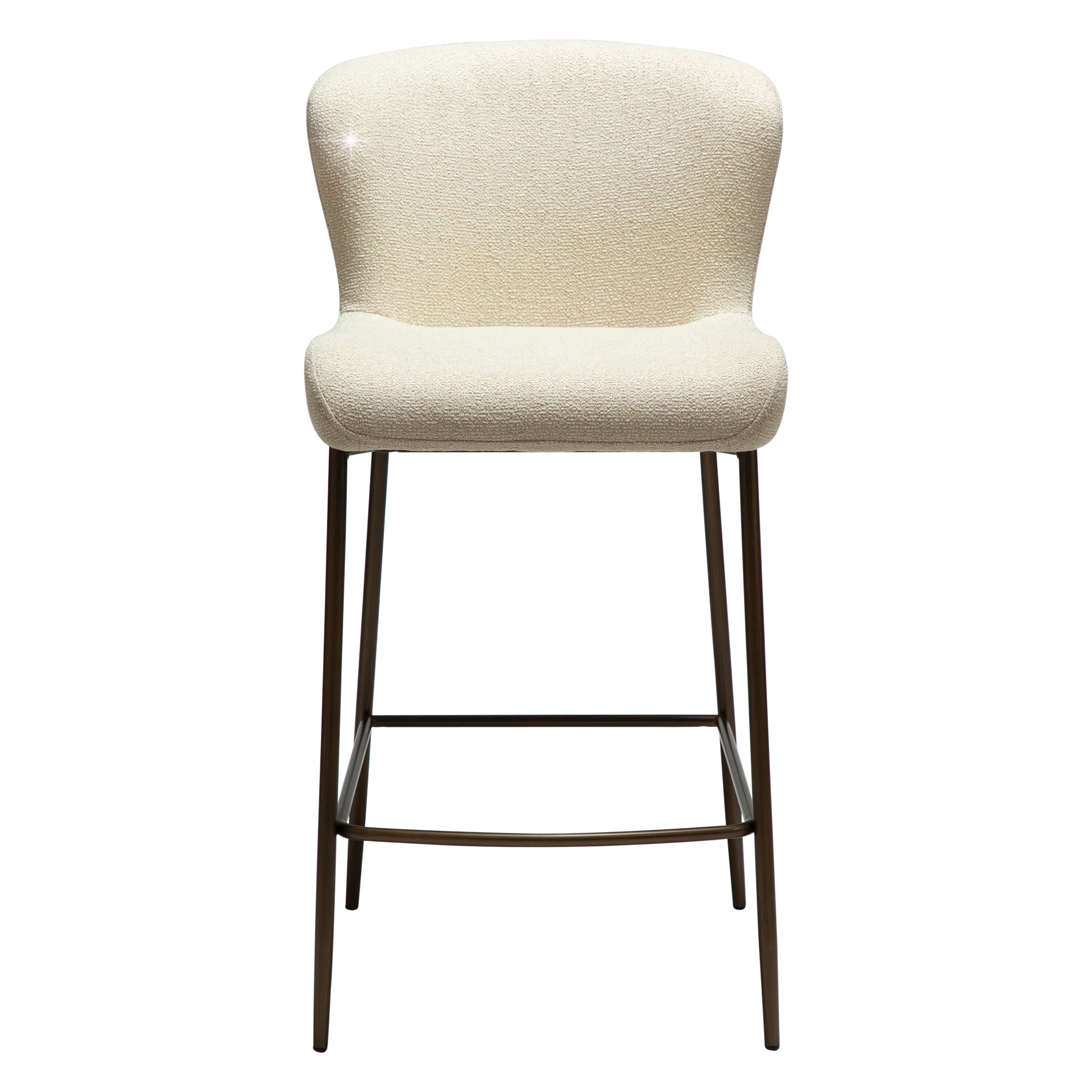 [var:Bezug=Frosted Almond Bouclé-Gewebe mit Schimmer & antiken Messingbeinen] GLAM Thekenhocker