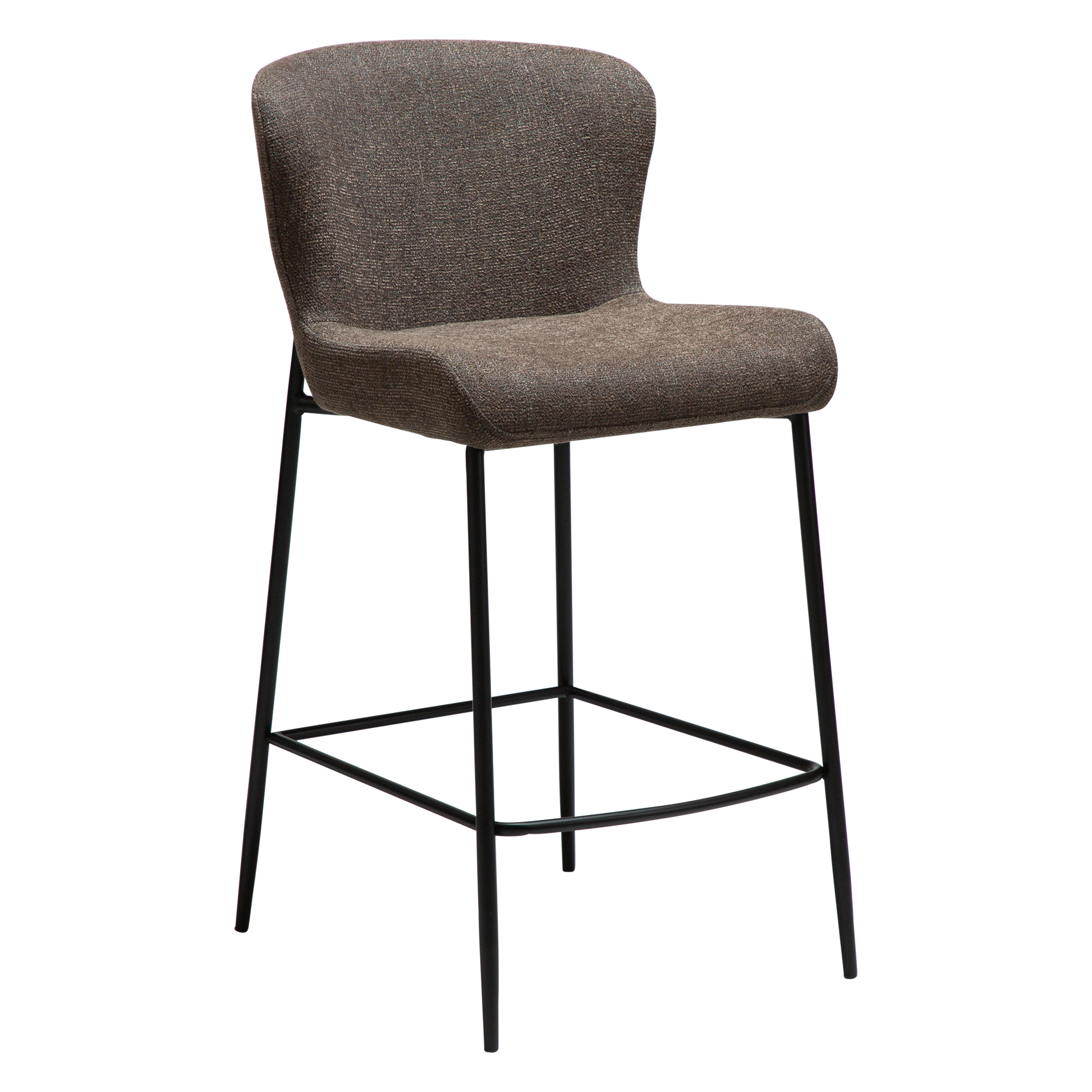 [var:Bezug=Hauptsächlich braunes Bouclé-Gewebe mit schwarzen Metallbeinen] GLAM Thekenhocker