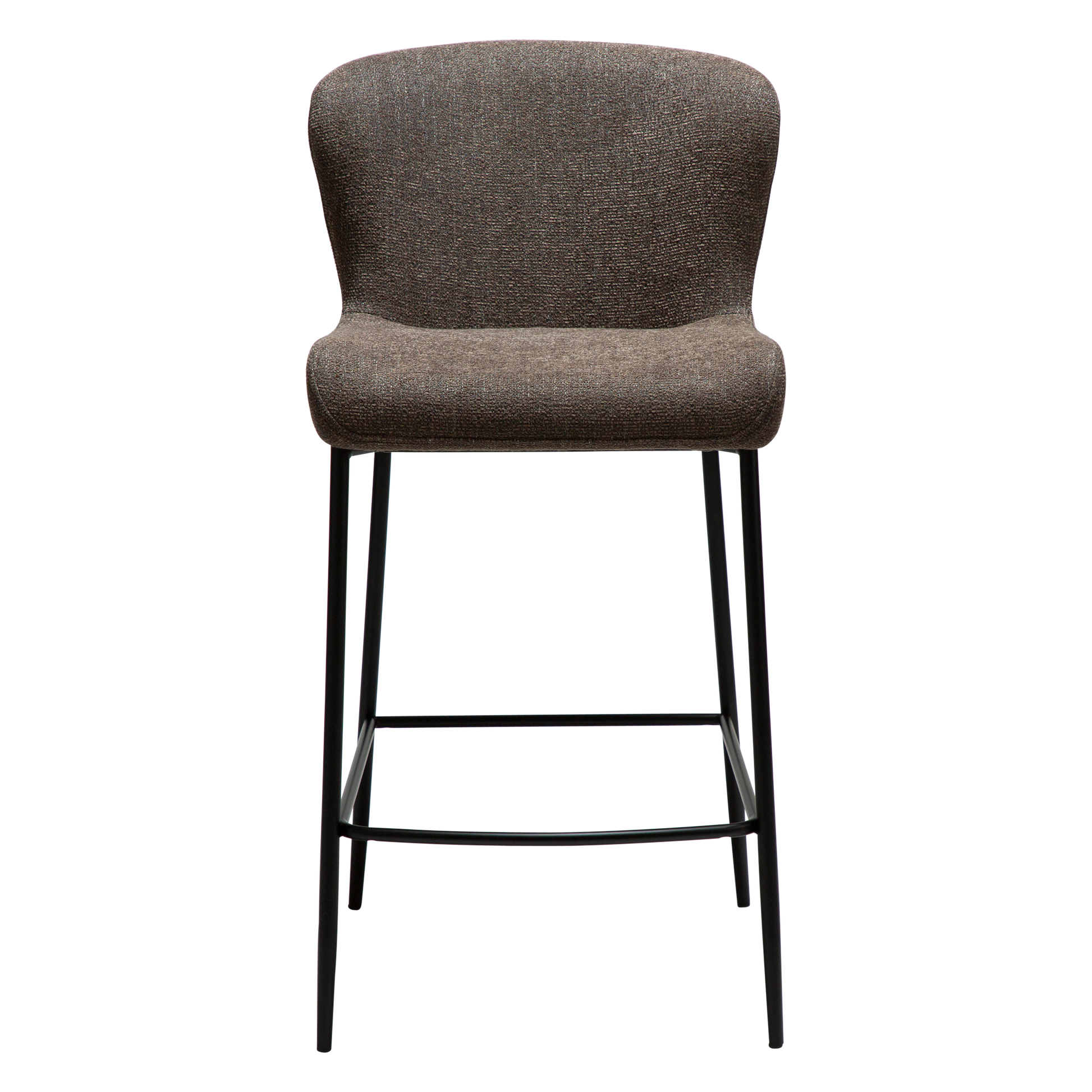 [var:Bezug=Hauptsächlich braunes Bouclé-Gewebe mit schwarzen Metallbeinen] GLAM Thekenhocker