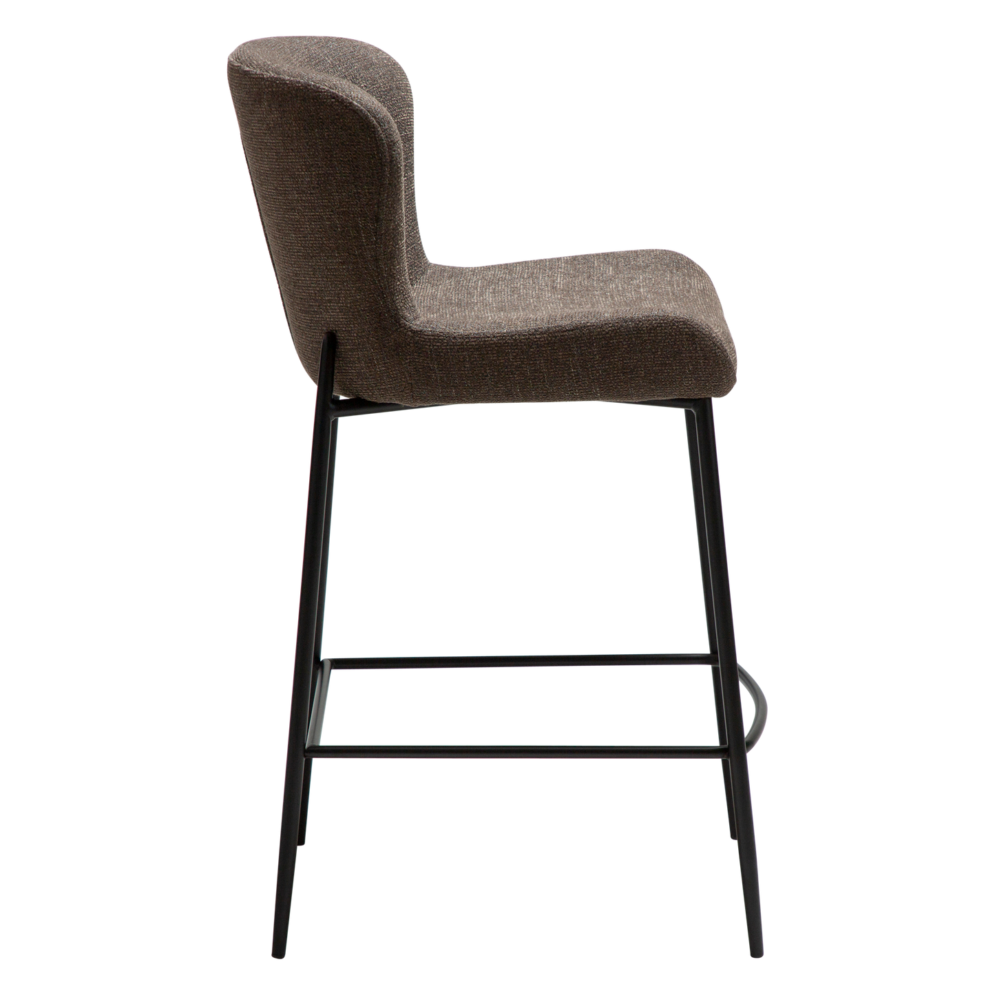 [var:Bezug=Hauptsächlich braunes Bouclé-Gewebe mit schwarzen Metallbeinen] GLAM Thekenhocker