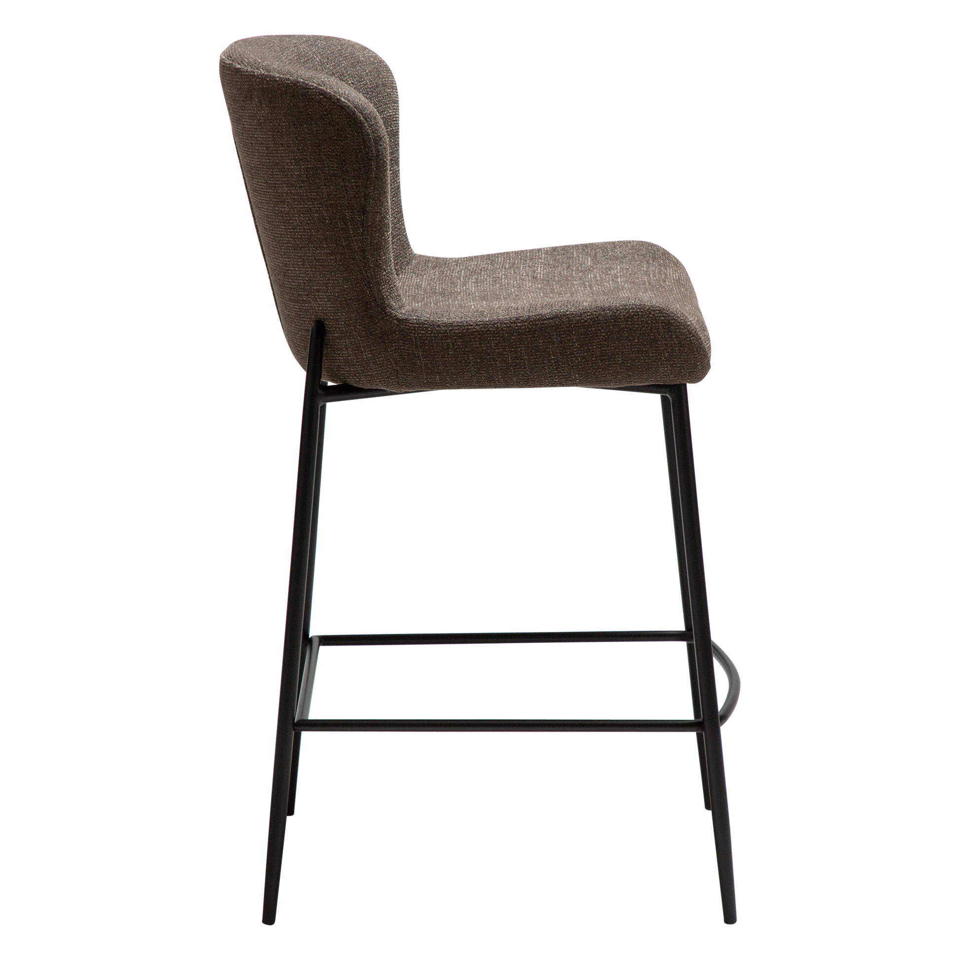 [var:Bezug=Hauptsächlich braunes Bouclé-Gewebe mit schwarzen Metallbeinen] GLAM Thekenhocker