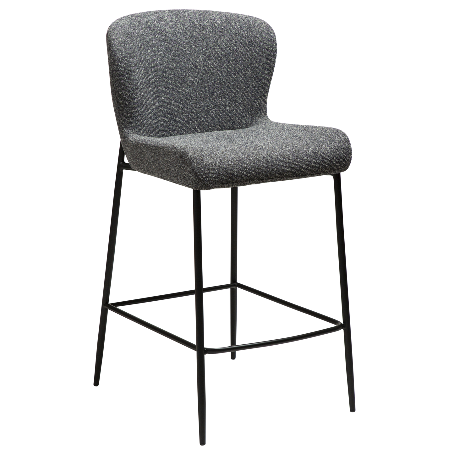 [var:Bezug=Kieselgrauer Bouclé-Stoff mit schwarzen Beinen] GLAM Thekenhocker