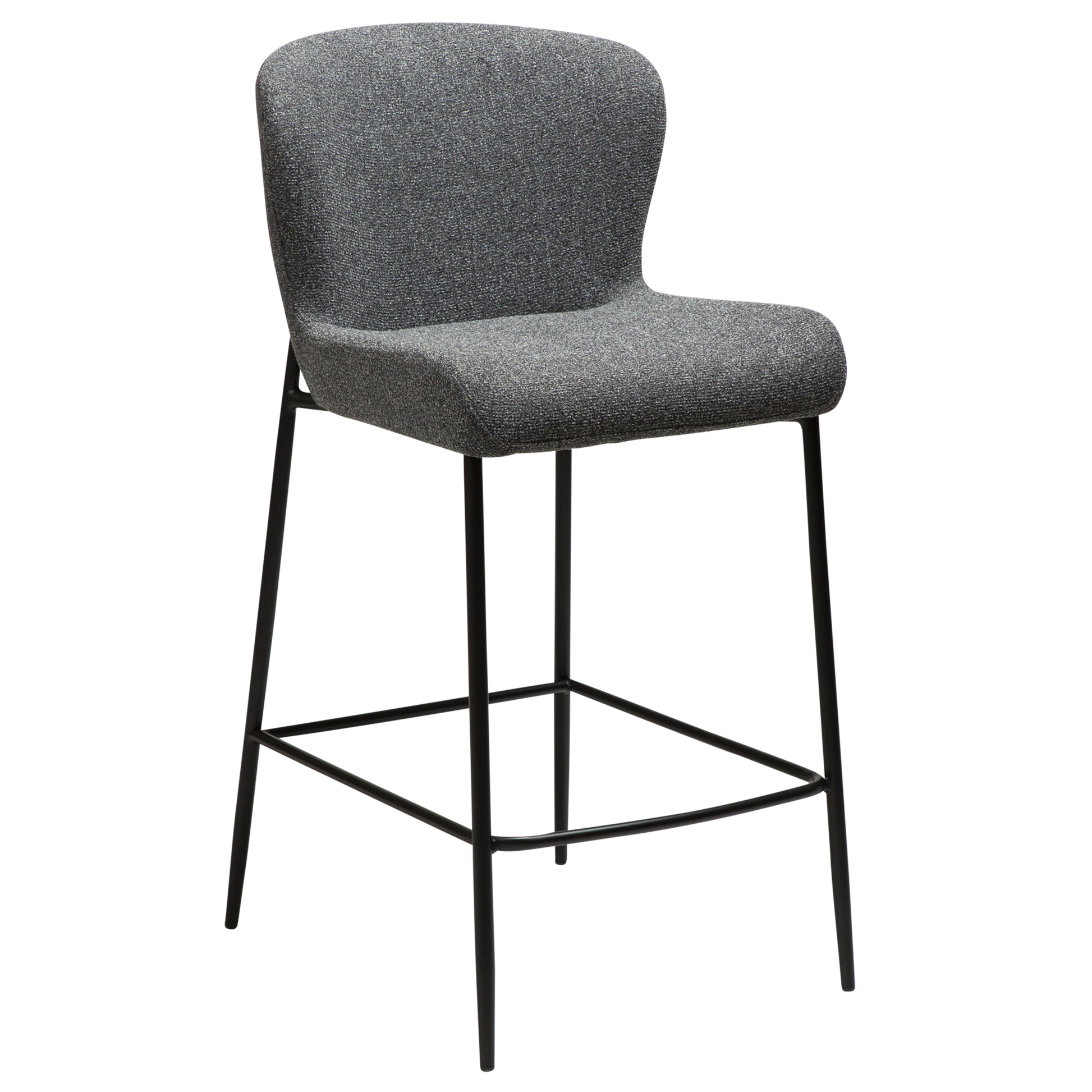 [var:Bezug=Kieselgrauer Bouclé-Stoff mit schwarzen Beinen] GLAM Thekenhocker