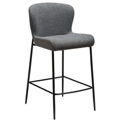 [var:Bezug=Kieselgrauer Bouclé-Stoff mit schwarzen Beinen] GLAM Thekenhocker