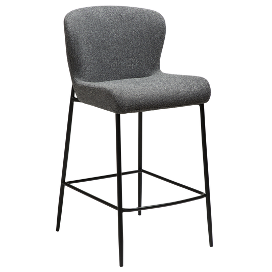 [var:Bezug=Kieselgrauer Bouclé-Stoff mit schwarzen Beinen] GLAM Thekenhocker