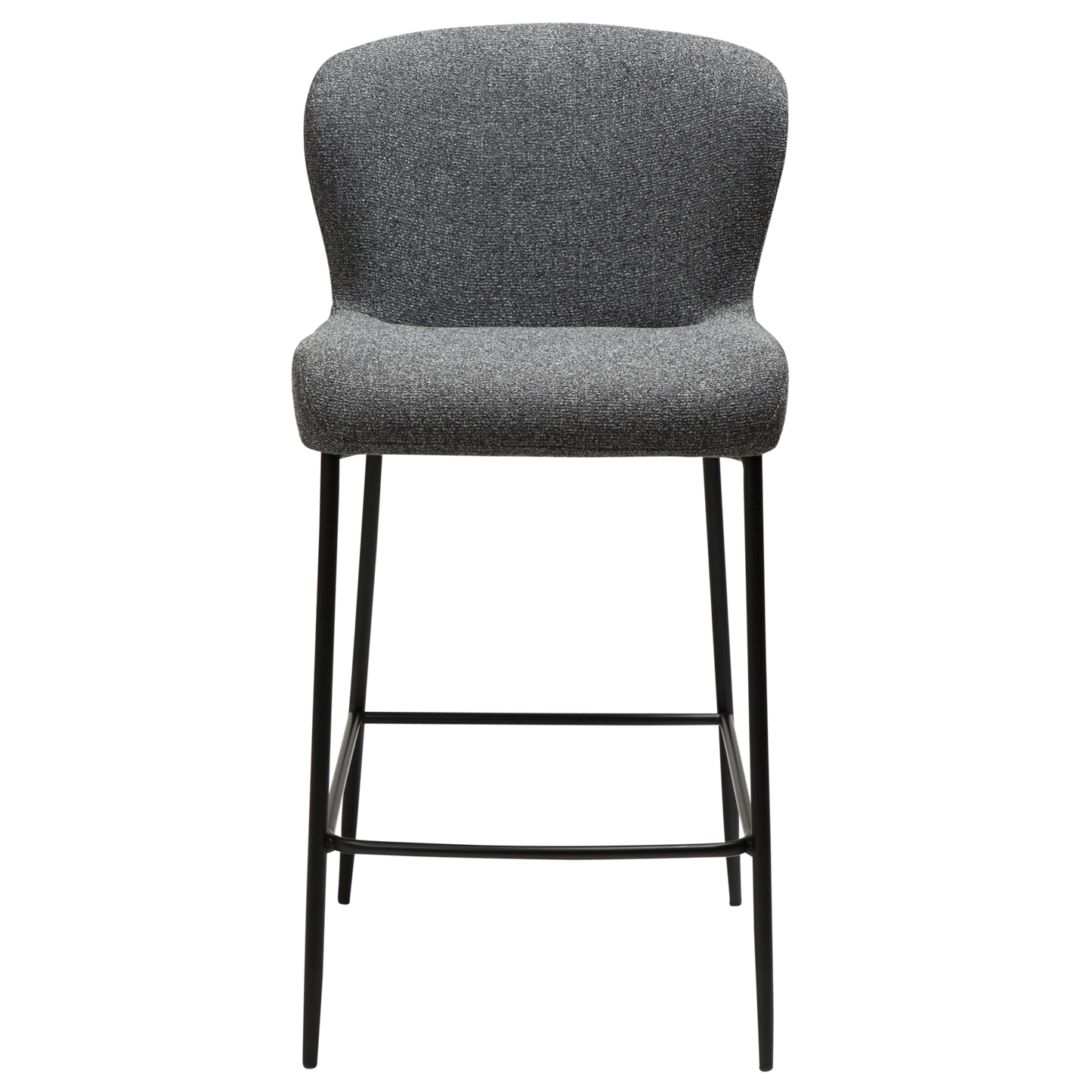 [var:Bezug=Kieselgrauer Bouclé-Stoff mit schwarzen Beinen] GLAM Thekenhocker