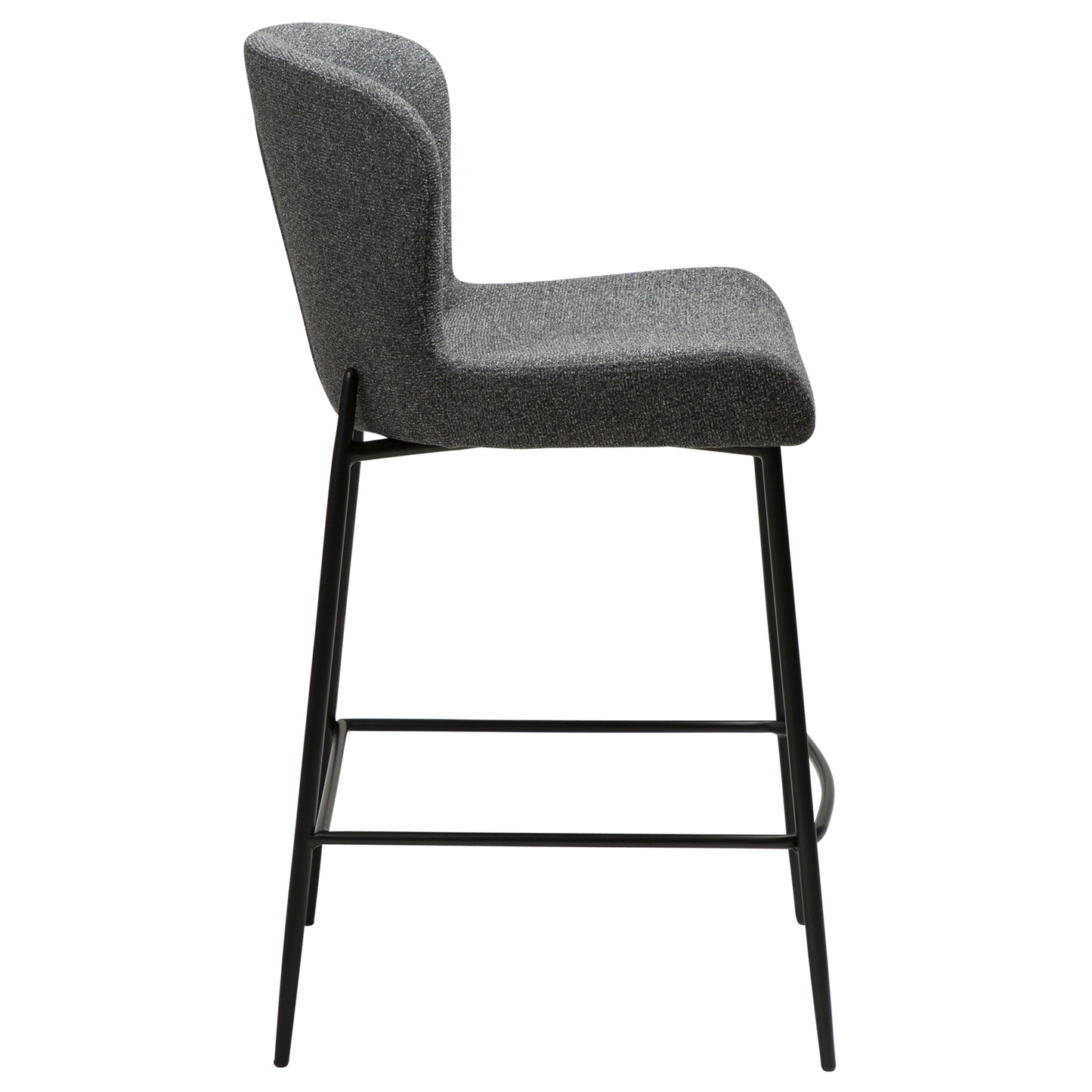 [var:Bezug=Kieselgrauer Bouclé-Stoff mit schwarzen Beinen] GLAM Thekenhocker