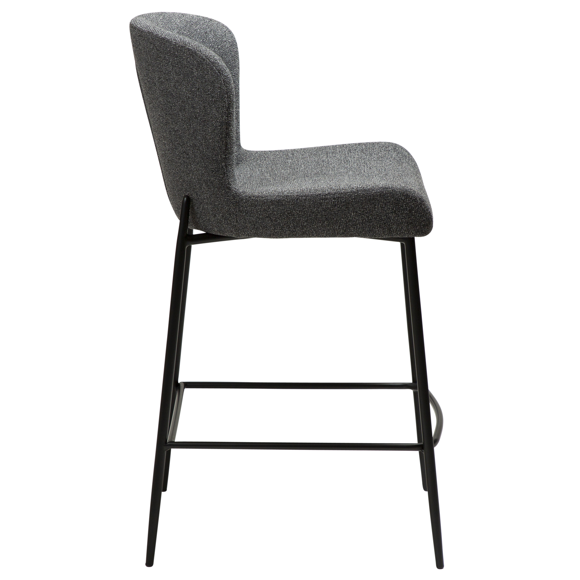 [var:Bezug=Kieselgrauer Bouclé-Stoff mit schwarzen Beinen] GLAM Thekenhocker