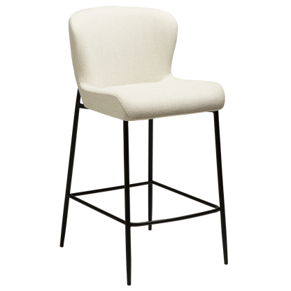 [var:Bezug=Einfach beiger Bouclé-Stoff mit schwarzen Beinen] GLAM Thekenhocker