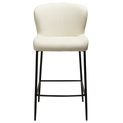 [var:Bezug=Einfach beiger Bouclé-Stoff mit schwarzen Beinen] GLAM Thekenhocker