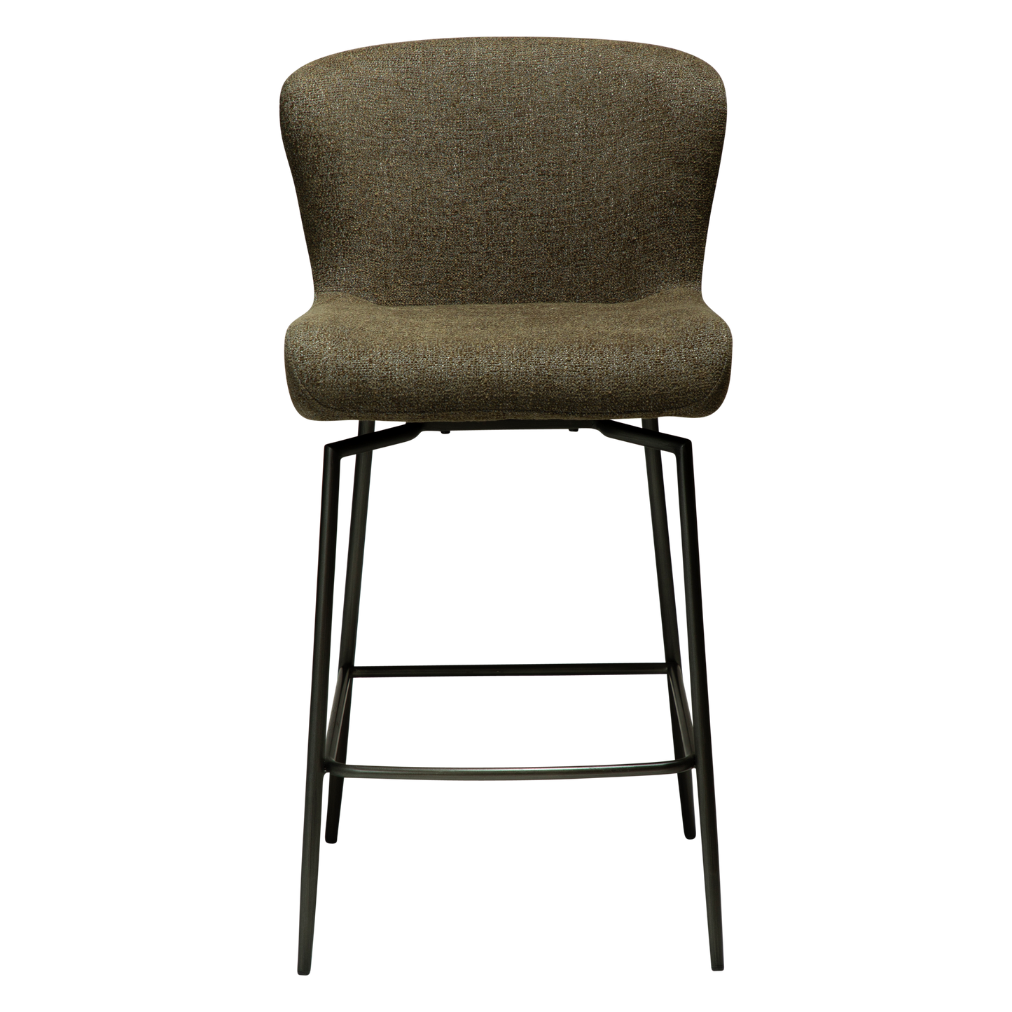 [var:Bezug=Dunkelolivfarbenes Bouclé-Gewebe mit antiken Zinnbeinen] GLAM Dreh-Thekenhocker