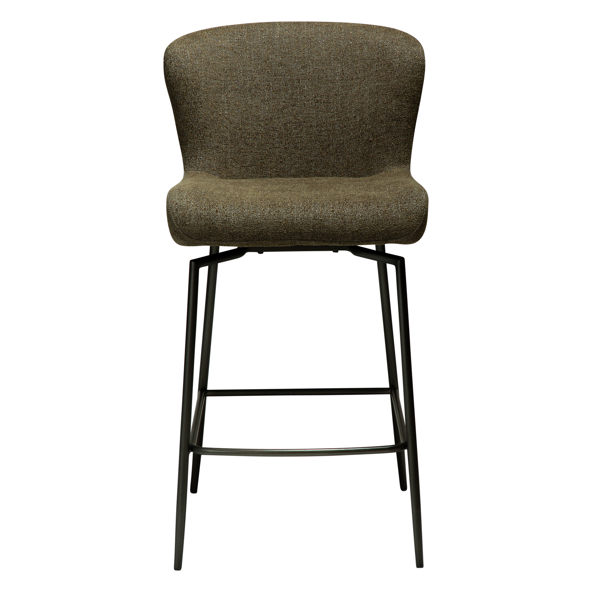 [var:Bezug=Dunkelolivfarbenes Bouclé-Gewebe mit antiken Zinnbeinen] GLAM Dreh-Thekenhocker