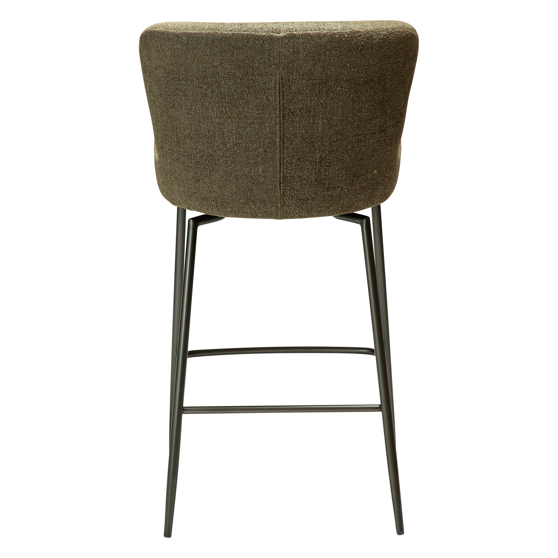 [var:Bezug=Dunkelolivfarbenes Bouclé-Gewebe mit antiken Zinnbeinen] GLAM Dreh-Thekenhocker