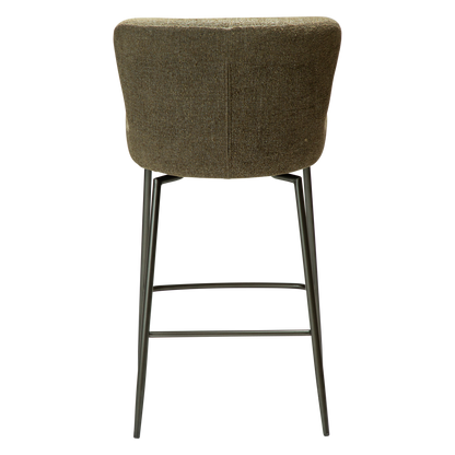 [var:Bezug=Dunkelolivfarbenes Bouclé-Gewebe mit antiken Zinnbeinen] GLAM Dreh-Thekenhocker