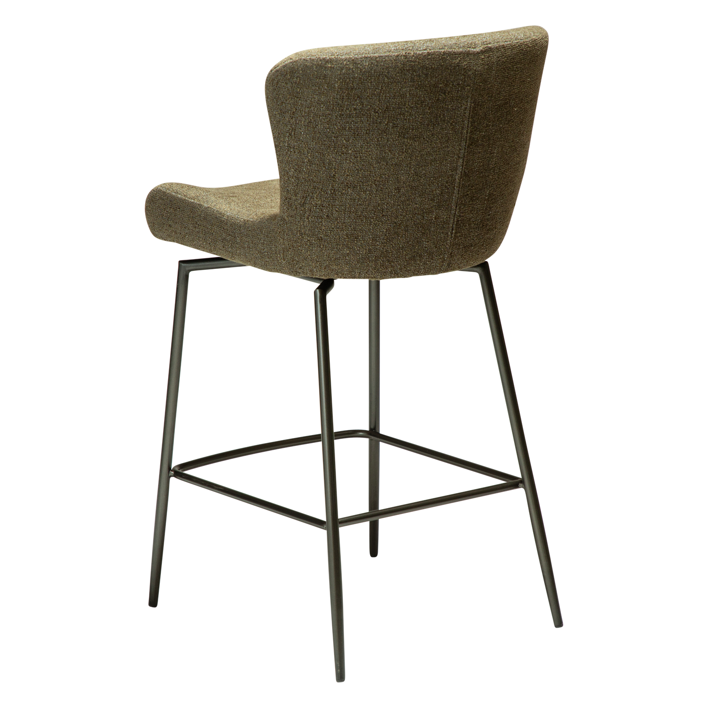 [var:Bezug=Dunkelolivfarbenes Bouclé-Gewebe mit antiken Zinnbeinen] GLAM Dreh-Thekenhocker