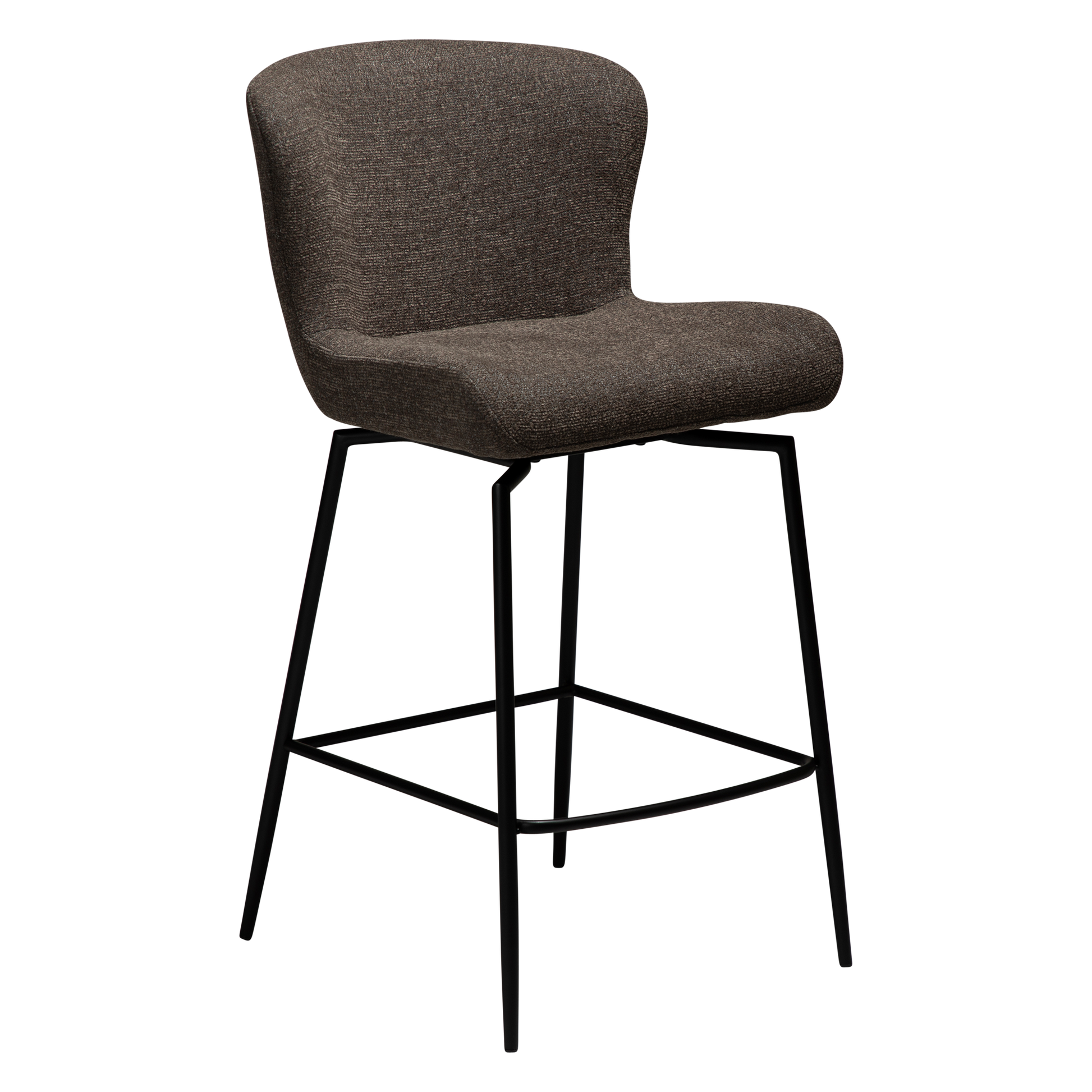 [var:Bezug=Hauptbrauner Bouclé-Stoff mit schwarzen Schwenkbeinen] GLAM Dreh-Thekenhocker