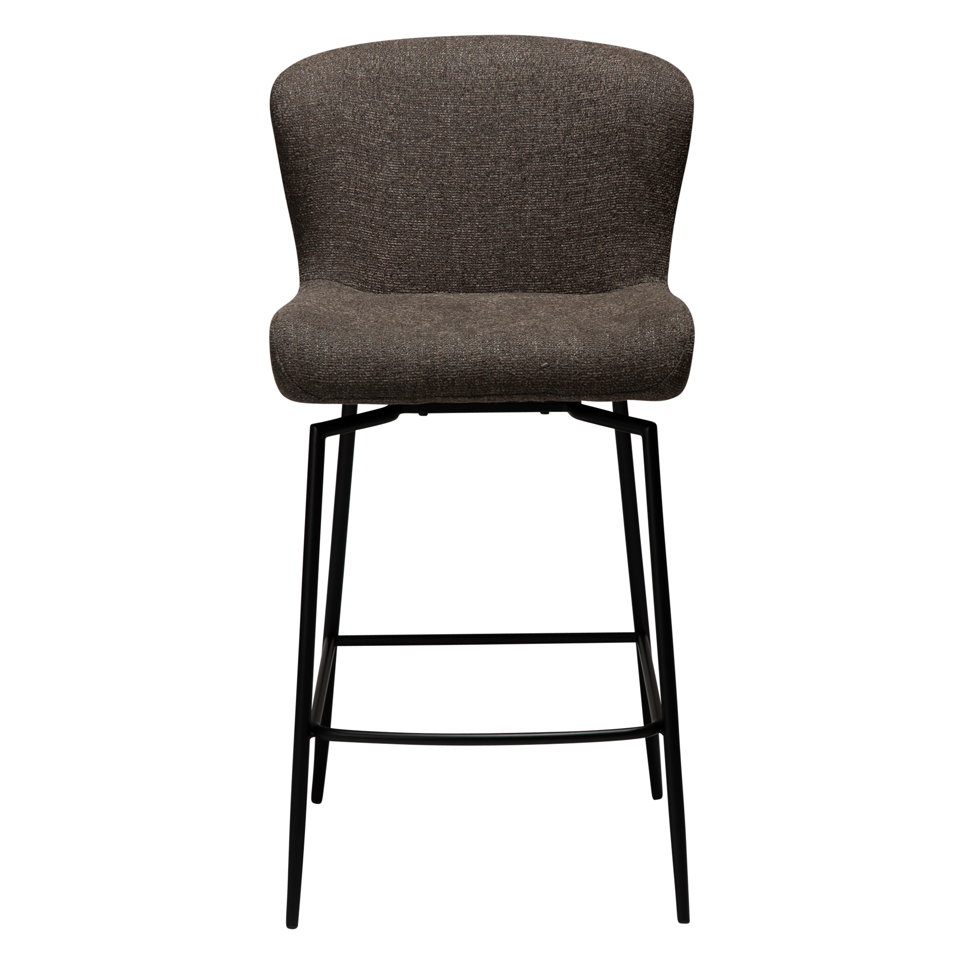 [var:Bezug=Hauptbrauner Bouclé-Stoff mit schwarzen Schwenkbeinen] GLAM Dreh-Thekenhocker