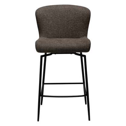 [var:Bezug=Hauptbrauner Bouclé-Stoff mit schwarzen Schwenkbeinen] GLAM Dreh-Thekenhocker