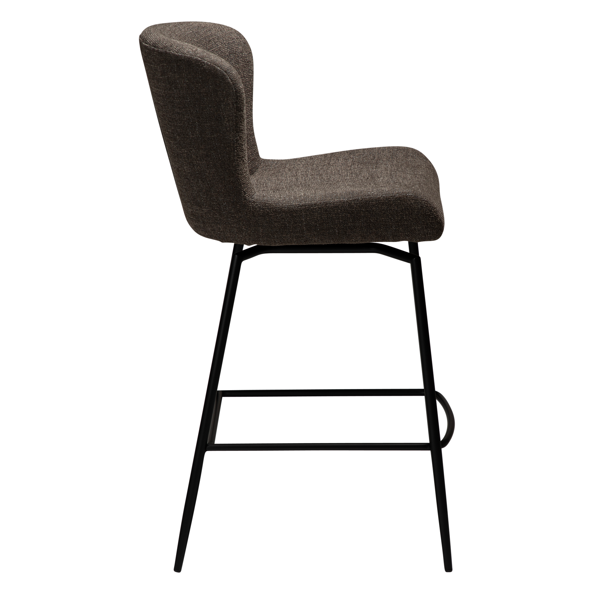 [var:Bezug=Hauptbrauner Bouclé-Stoff mit schwarzen Schwenkbeinen] GLAM Dreh-Thekenhocker