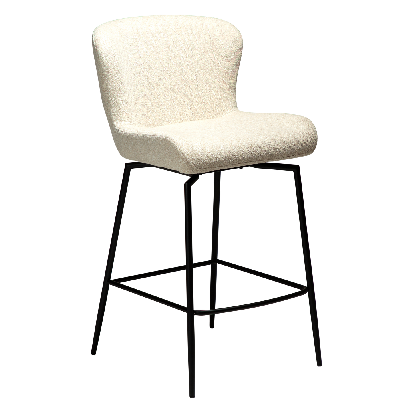 [var:Bezug=Einfacher beiger Bouclé-Stoff mit schwarzen Schwenkbeinen] GLAM Dreh-Thekenhocker