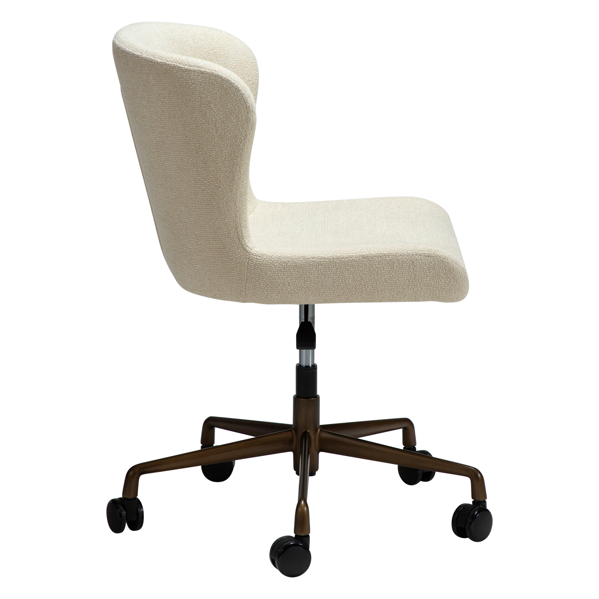 [var:Bezug=Frosted Almond Bouclé-Stoff mit antiker Messing-Bürobasis] GLAM Bürostuhl