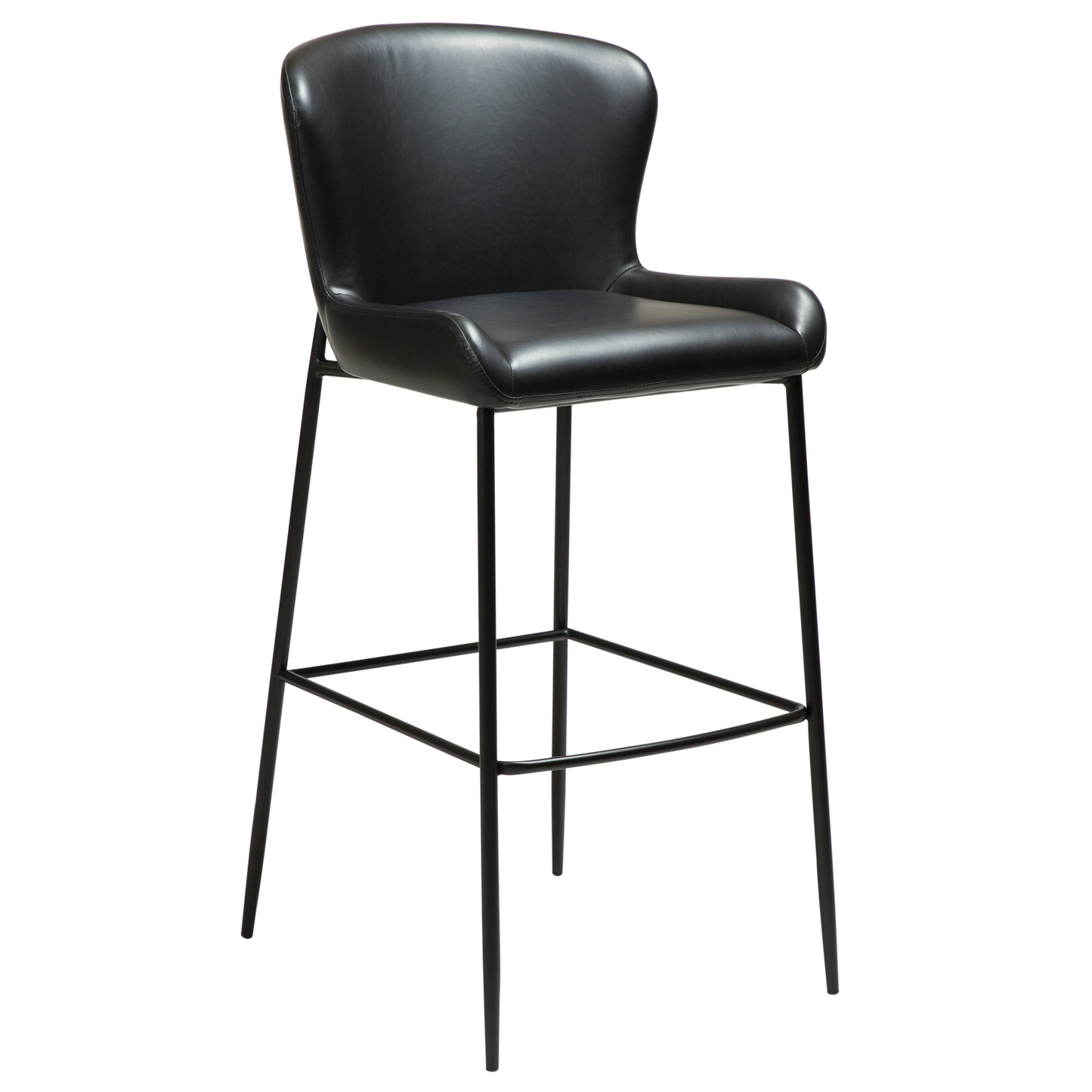 [var:Bezug=Vintage schwarzes Kunstleder mit schwarzen Beinen] GLAMOURÖSER Barhocker