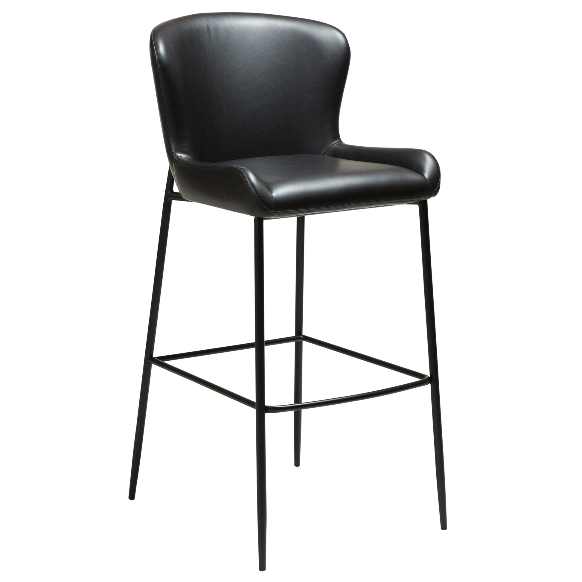 [var:Bezug=Vintage schwarzes Kunstleder mit schwarzen Beinen] GLAMOURÖSER Barhocker