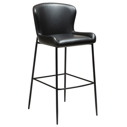[var:Bezug=Vintage schwarzes Kunstleder mit schwarzen Beinen] GLAMOURÖSER Barhocker