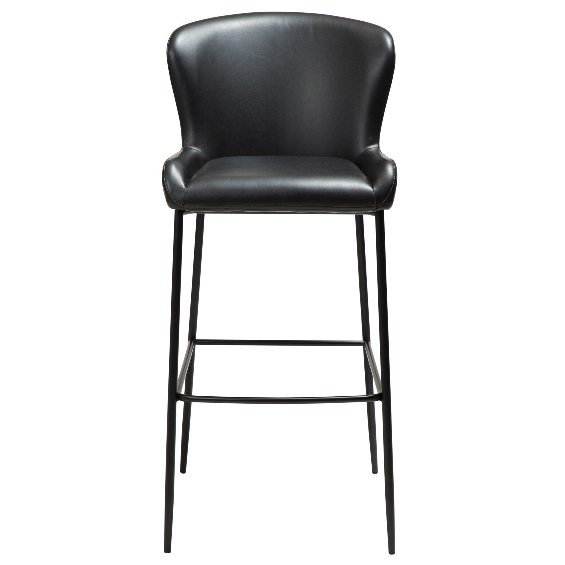 [var:Bezug=Vintage schwarzes Kunstleder mit schwarzen Beinen] GLAMOURÖSER Barhocker