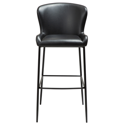 [var:Bezug=Vintage schwarzes Kunstleder mit schwarzen Beinen] GLAMOURÖSER Barhocker