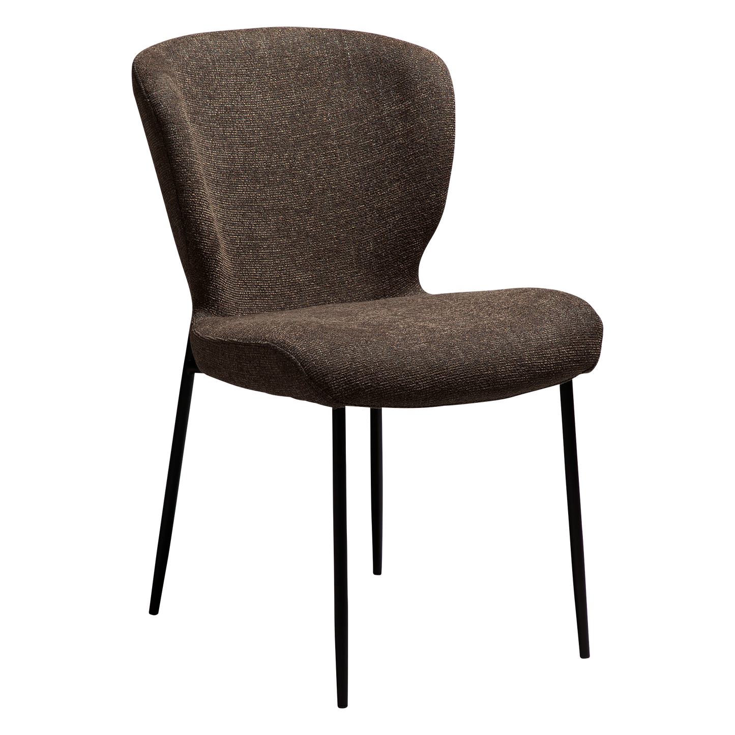 [var:Bezug=Hauptsächlich braunes Bouclé-Gewebe mit schwarzen Metallbeinen] GLORY Stuhl