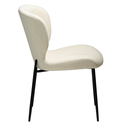 [var:Bezug=Simply beige Bouclé-Stoff mit schwarzen Metallbeinen] GLORY Stuhl