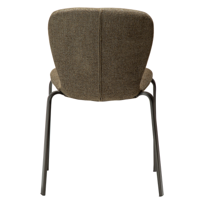 [var:Bezug=HEAP-Stuhl, dunkelolivfarbener Bouclé-Stoff mit antiken Zinn-Beinen] HEAP Stuhl