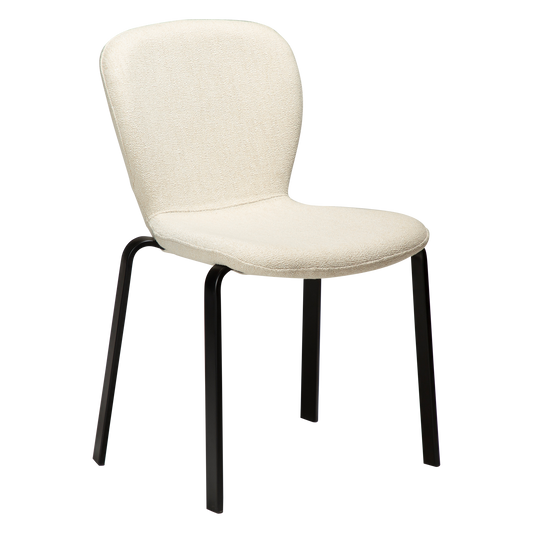 [var:Bezug=HEAP-Stuhl, einfacher beiger Bouclé-Stoff mit schwarzen Beinen] HEAP Stuhl